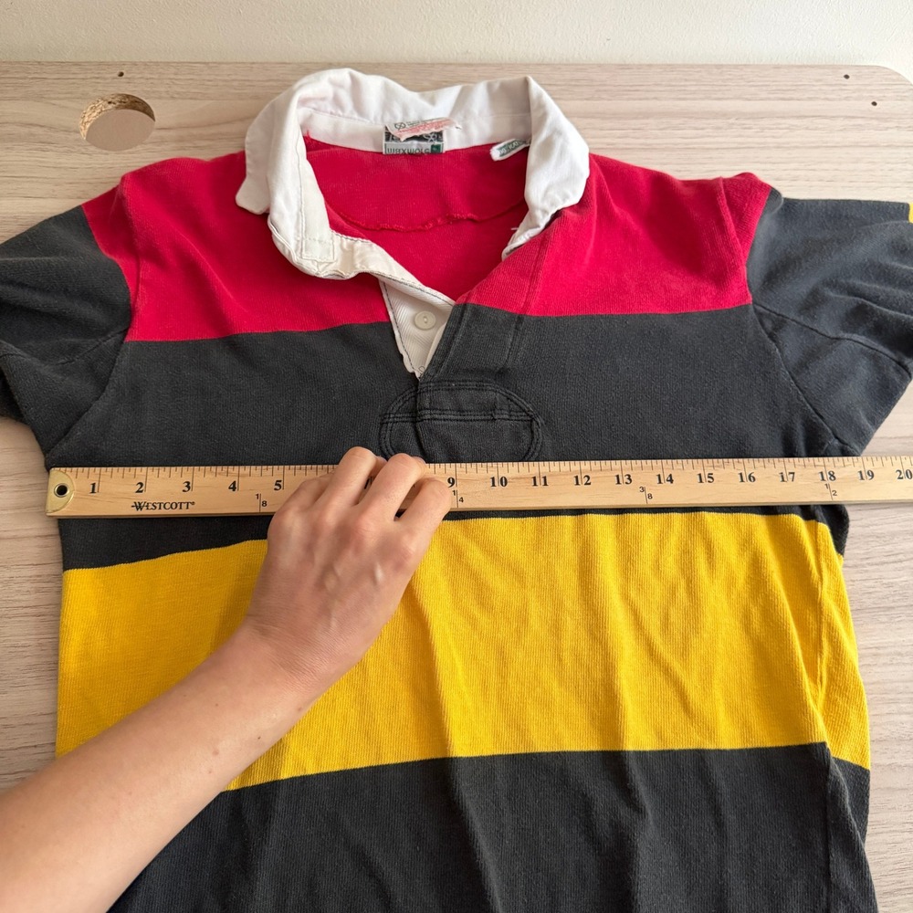 Maxmore Vintage Striped Rugby Shirt Red Black Yellow 40/102 - Picture 5 of 7